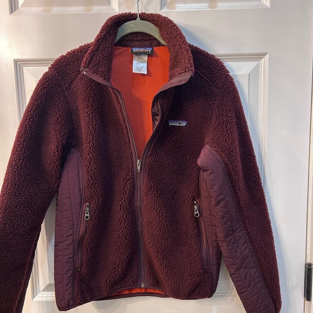 Patagonia Maroon Fleece Jacket with Orange Lining